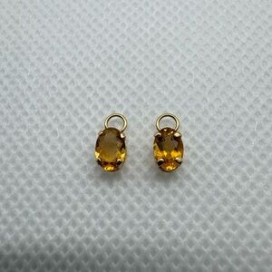14K Yellow Gold Yellow Citrine Set of 2 Oval Charms Hoop Earring Enhancers